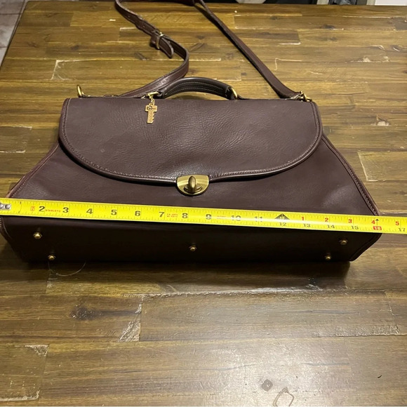 Jack Georges Brown Leather Turn Lock Briefcase Shoulder Bag Messenger - Picture 14 of 16